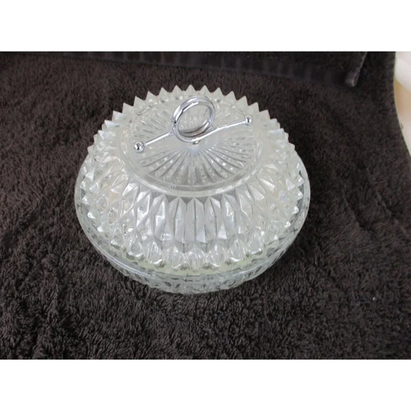 Crystal-lidded dish Small candy catchall trinket holder Indiana keepsake - Picture 2 of 5